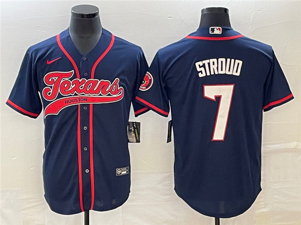 Men's Houston Texans #7 C.J. Stroud Navy With Patch Cool Base Stitched Baseball Jersey